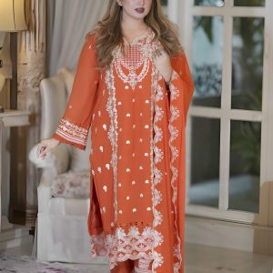 Zarmina Noor Premium Orange Pakistani Inspired 3 Piece Set