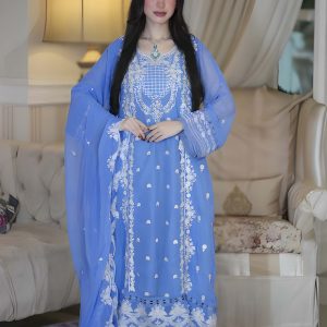 Ruhani Sky Luxury Blue Pakistani Inspired 3 Piece Set